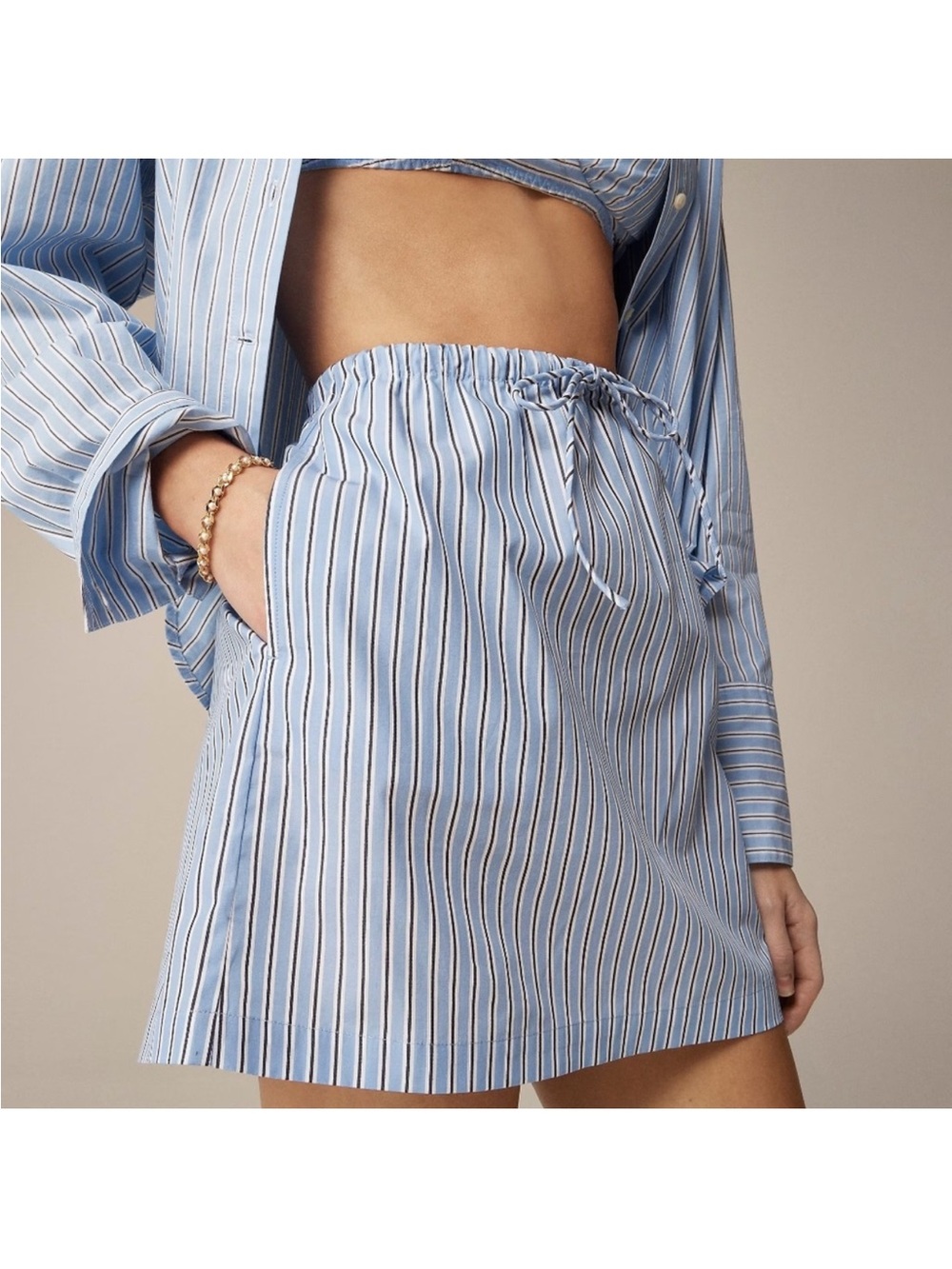 J. Crew drawstring poplin Striped Skirt - Picture 1 of 9